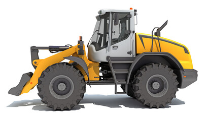 Wheel Loader heavy construction machinery 3D rendering on white background