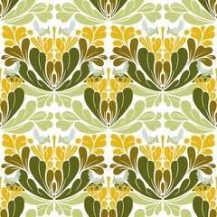 Seamless pattern with floral ornament in orange green yellow color scheme