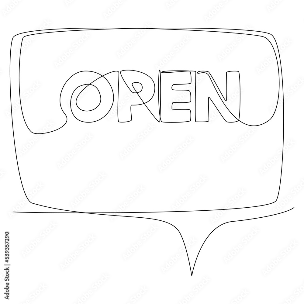 Poster one continuous line of speech bubble with open text. thin line illustration vector concept. contour 