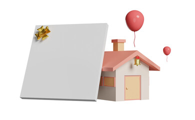 cartoon home with mockup sheet isolated. 3d illustration or 3d render