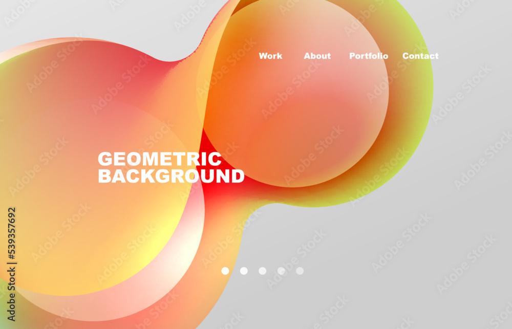 Poster landing page abstract liquid background. flowing shapes, round design and circle. web page for websi
