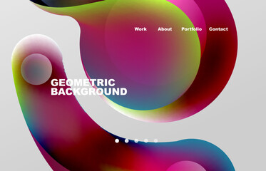 Landing page abstract liquid background. Flowing shapes, round design and circle. Web page for website or mobile app wallpaper