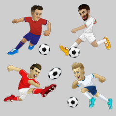 Set Footballer in various Pose in Cartoon Style