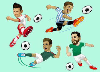 Set of Soccer Footballer in Cartoon Style