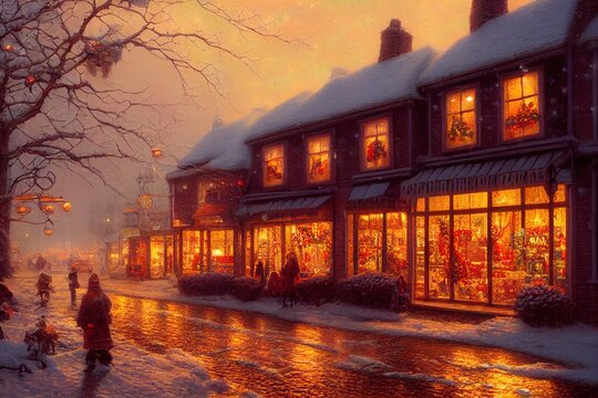 Small Town Christmas Shop Winter Wonderland Happy Love Xmas