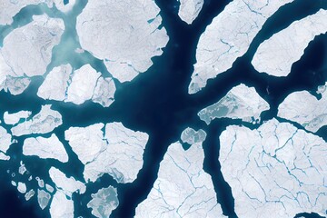 Glaciers and ice melting in the North, satellite image showing the environmental situation in the Northern region, global warming. contains modified Copernicus Sentinel data - obrazy, fototapety, plakaty