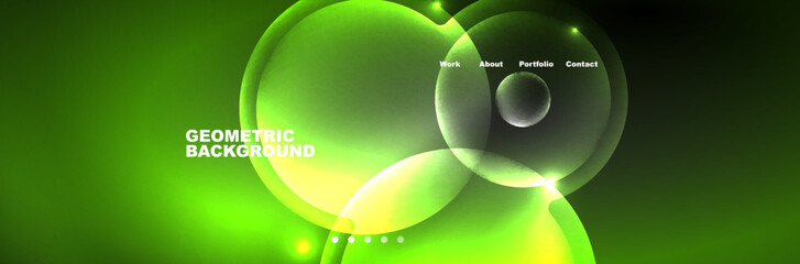 Shiny neon circles and bubbles, dark abstract background with blurred magic neon light, wallpaper design