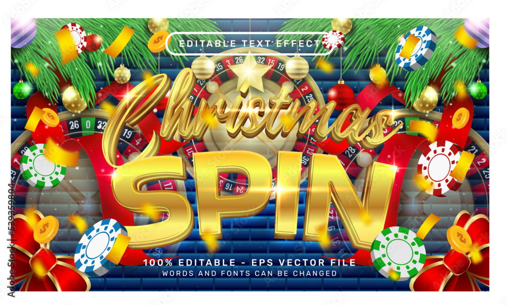 Poster christmas spin 3d text effect and editable text effect with christmas background