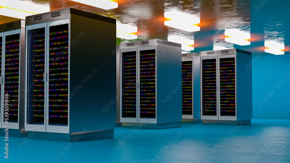 Fototapete server room. server data center. backup, mining, hosting, mainframe, farm and computer rack with sto