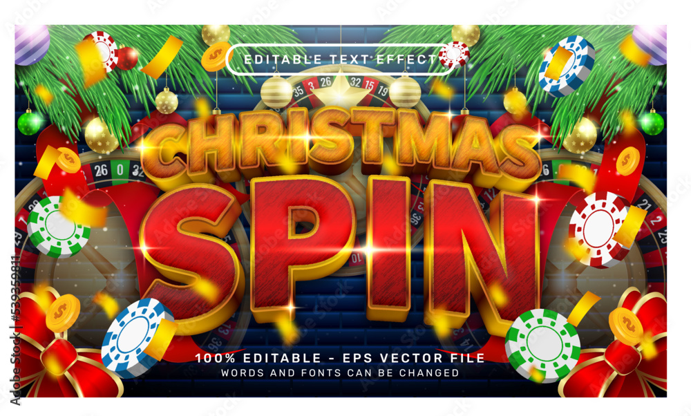 Poster christmas spin 3d text effect and editable text effect with christmas background