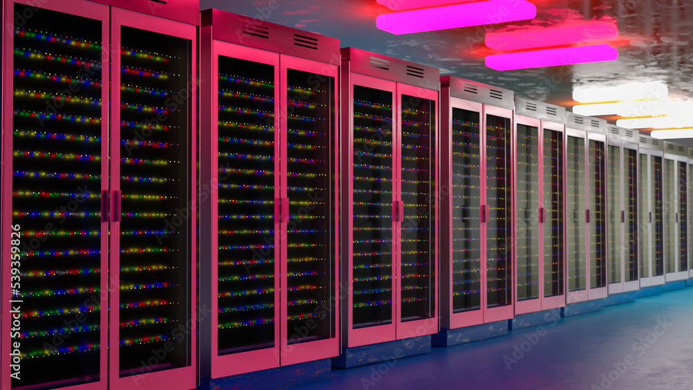 Fototapete server room. server data center. backup, mining, hosting, mainframe, farm and computer rack with sto