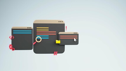 3D Online Coding Screen Or Websites Against Pastel Blue Background.