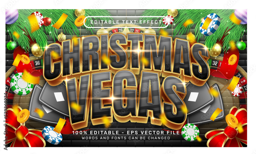 Poster christmas vegas 3d text effect and editable text effect with christmas background