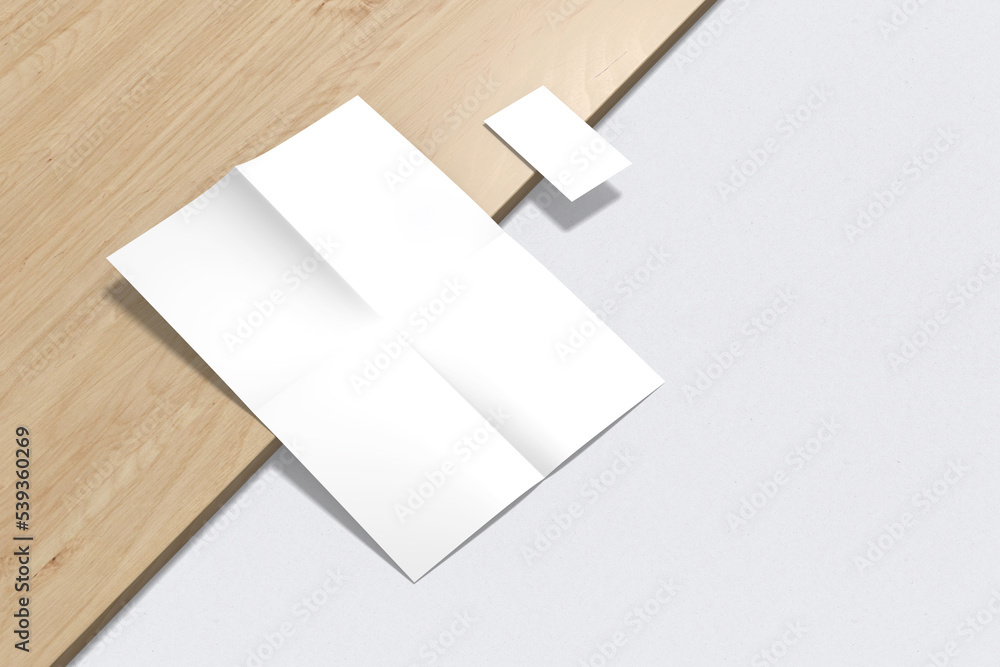 Wall mural Blank Flyer/Poster with Business card mockup on the wooden 