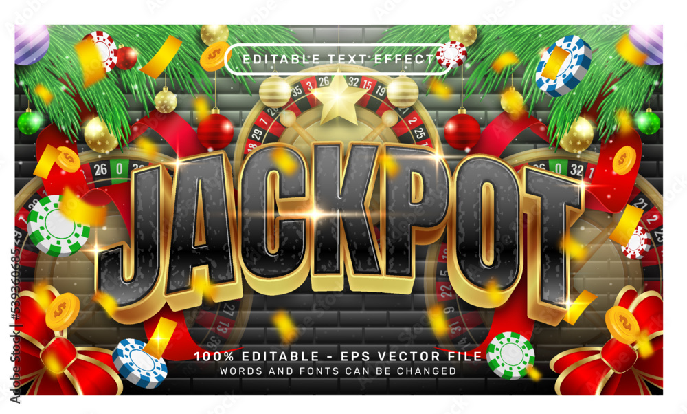 Poster jackpot christmas 3d text effect and editable text effect with christmas background