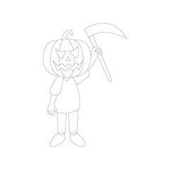 Halloween pumpkin Character holding a Black axe vector isolated on white background. Halloween vector. 