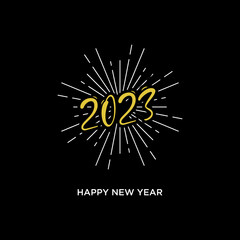 Happy New Year 2023 text design. Cover of business diary for 2023 with wishes. Brochure design template, card, banner. Vector illustration. Isolated on white background.