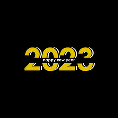 Happy New Year 2023 text design. Cover of business diary for 2023 with wishes. Brochure design template, card, banner. Vector illustration. Isolated on white background.