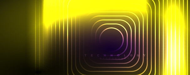 Neon glowing lines and angles, magic energy space light concept. Vector illustration for wallpaper, banner, background, leaflet, catalog, cover, flyer