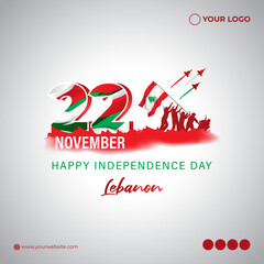 Vector illustration of happy Lebanon Independence day banner - obrazy, fototapety, plakaty