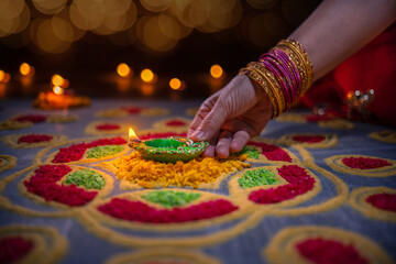 Traditional diya lamps lit during diwali celebration