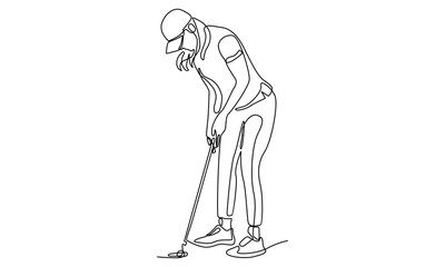 Continuous line of young sporty golf player hit the ball