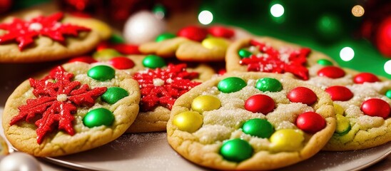 Round Christmas sugar cookies with decorations