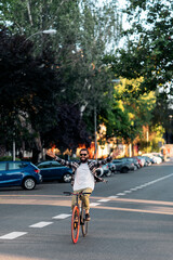 Cheerful Man Riding his Bike