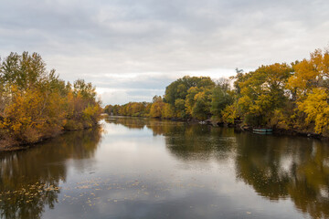 Fototapeta premium Chagan river in Kazakhstan in autumn. Beautiful autumn landscape.