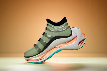 3d illustration of sneakers with bright print. Stylish concept of stylish and trendy sneakers