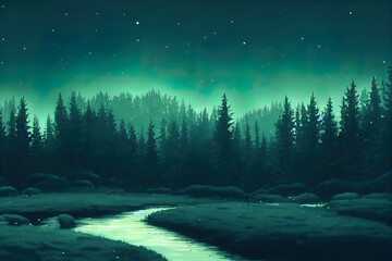 Fototapeta na wymiar Night Forest Background