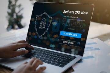 Laptop computer with CyberSecure and 2FA increases the security of your account privacy concept....