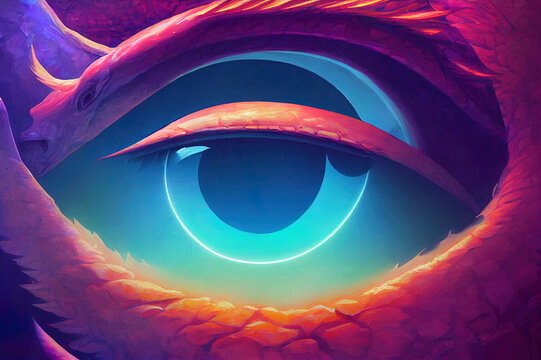 Eye of fantasy dragon. Digital painting.. High quality Illustration