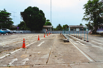 Driving test and training area with simulate test for driving license. Driving school practice...