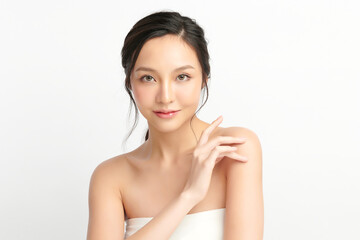 Beautiful young asian woman with clean fresh skin on white background, Face care, Facial treatment, Cosmetology, beauty and spa, Asian women portrait.