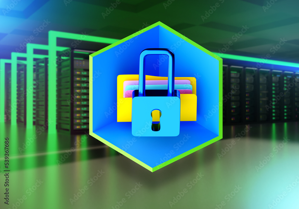 Poster secure data storage. padlock symbolizes security of cloud storage. concept of software to protect se