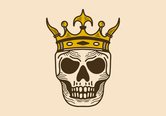 Vintage art illustration of a skull wearing crown
