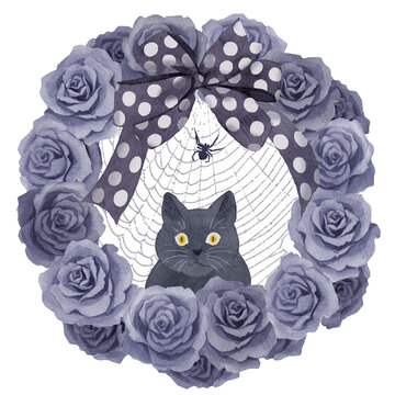 ハロウィンリース 黒猫/Halloween Wreath BlackCat