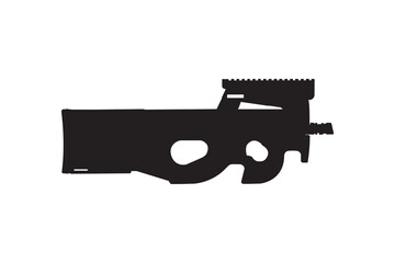 FN P90 submachine gun icon, p90 weapon silhouette isolated white background