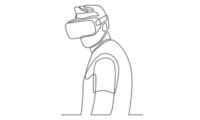 Continuous line of man in glasses virtual reality device