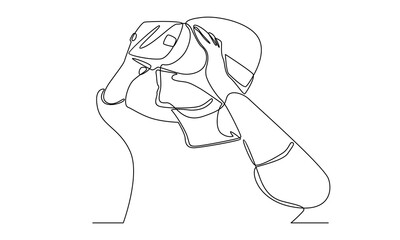 Continuous line of man in glasses virtual reality device
