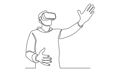 Continuous line of man in glasses virtual reality device