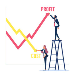 Fototapeta premium Businessman drawing profits and costs graph, Costs reduction business vector concept