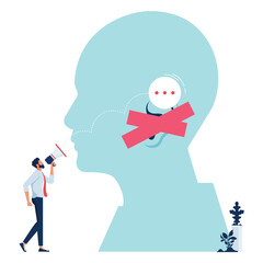 Businessman attempting to communicate with a customer who is ignoring, Failed communication-Unsuccessful messaging concept