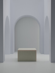 3d podium display for cosmetics or beauty product promotion mockup pedestal. Trendy minimalist, art deco 3D render illustration