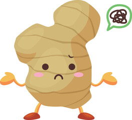 不機嫌な顔をしたかわいいショウガのキャラクターのイラスト