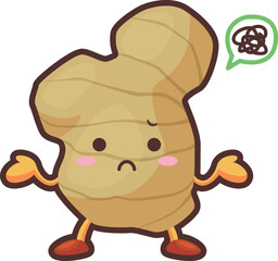 不機嫌な顔をしたかわいいショウガのキャラクターのイラスト