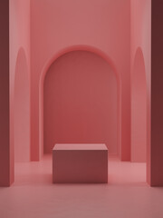 3d podium display for cosmetics or beauty product promotion mockup pedestal. Trendy minimalist, art deco 3D render illustration