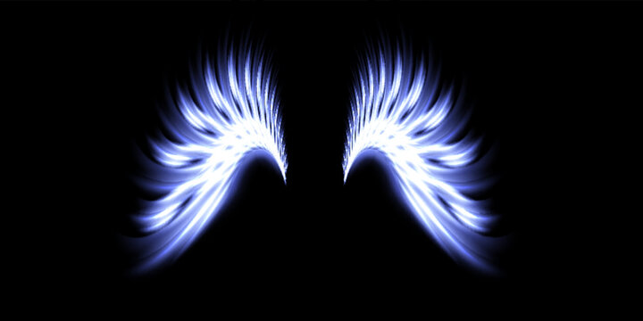 Blue glowing, angel wings on a transparent background for design. Vector