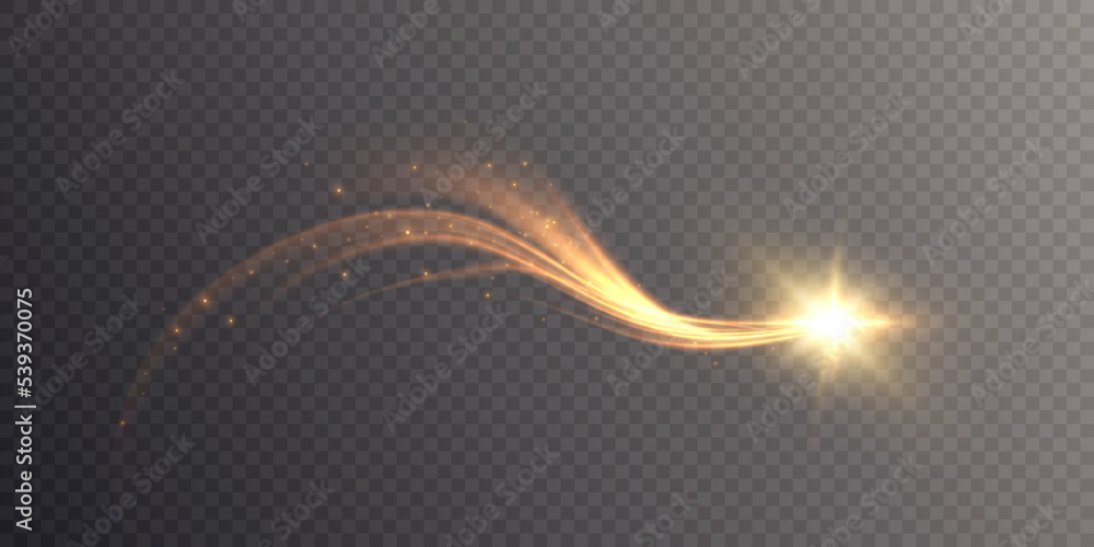 Poster Abstract wavy light effect. Bright movement of the line of light. Twinkling wave PNG vector.